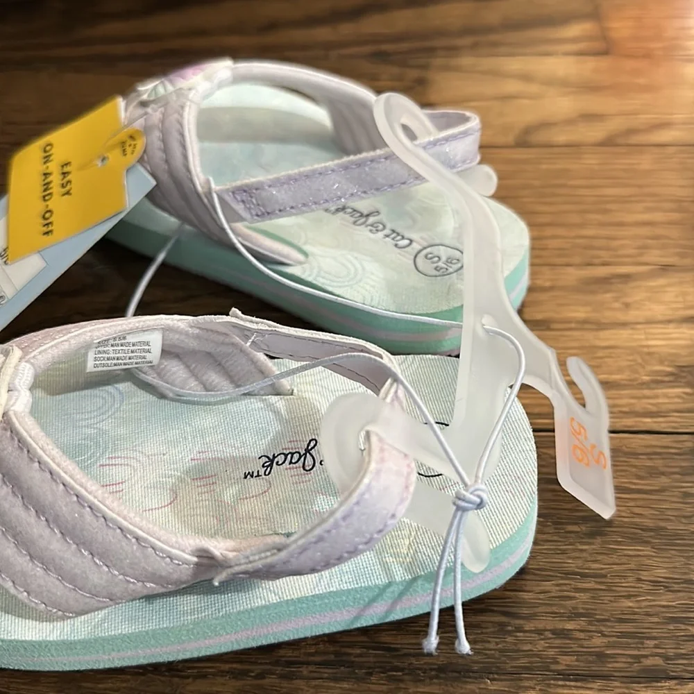 NWT Girls Easy Off and On Thong Sling Back Sea Shell Sandal Flip Flops